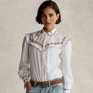 NWT$198 Polo Ralph Lauren Floral Embroidered Button Front Shirt Blouse XS 19”PTP